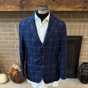 Phineas Cole by Paul Stuart mens 38S blue plaid wool silk 3-button sport coat